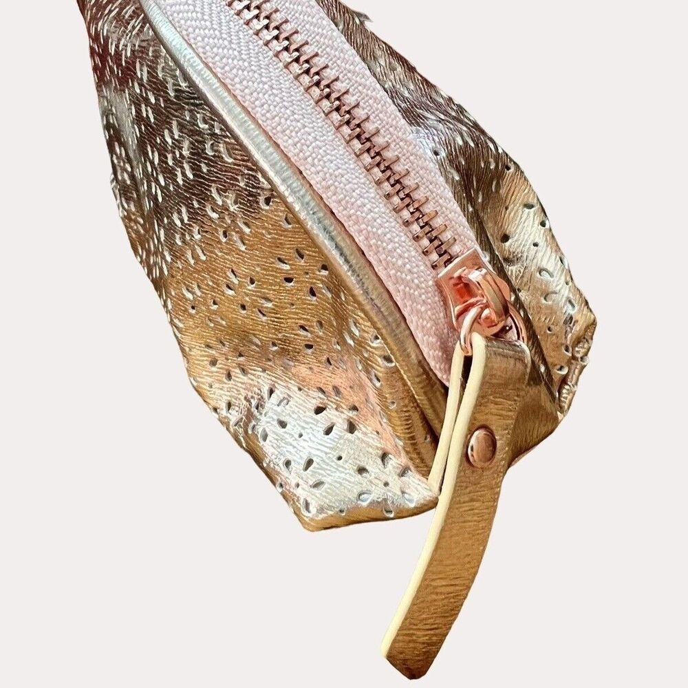 Chi Rose Gold Floral Cut Out Makeup Bag Accessory Pouch Satin Lined New NWOT - Picture 3 of 5